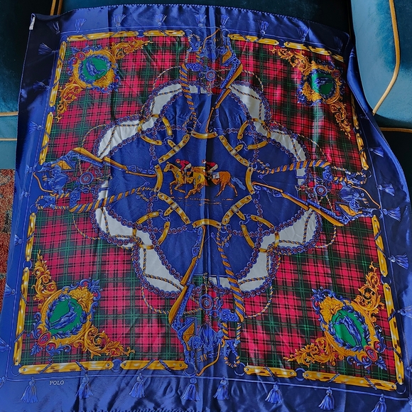 Vintage Polo by Ralph Lauren Tartan and Chain Pattern Scarf - Picture 1 of 3